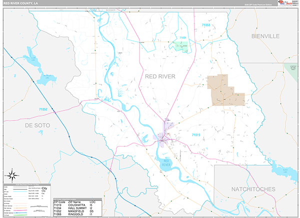 Red River County, LA Wall Map